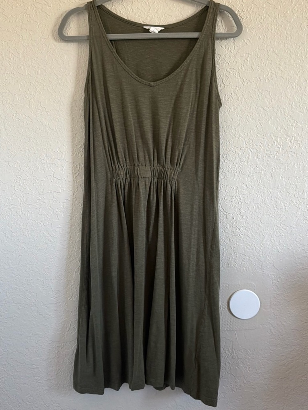 Sleeveless Olive Green Dress with Gathered Waist
